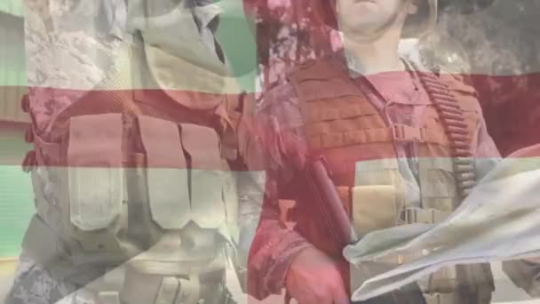 Animacja Czerwonych Kształtów Flaga Anglii Nad Białymi Żołnierzami Koncepcja Armii — Wideo stockowe