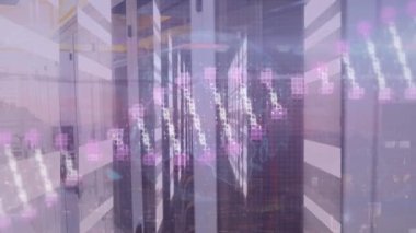 DNA 'nın dünya üzerinde ve mikro işlemci bağlantılarının arka plandaki şehre göre döndürülmesi. Küresel iletişim, dijital kompozit, biyoteknoloji, yapay zeka, veri.