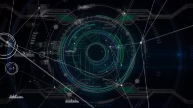 Kapsam taramasında veri işleme ağıyla bağlantıların animasyonu. Küresel teknoloji, bilgisayar ve dijital arayüz kavramı dijital olarak oluşturulmuş video.