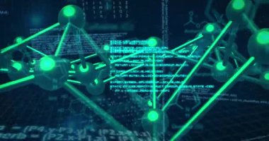 Animation of data processing over chemical formula. Global science and digital interface concept digitally generated video.