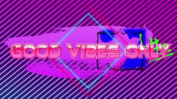 Animation Good Vibes Only Text Square Shapes Colorful Banner Striped — ストック動画