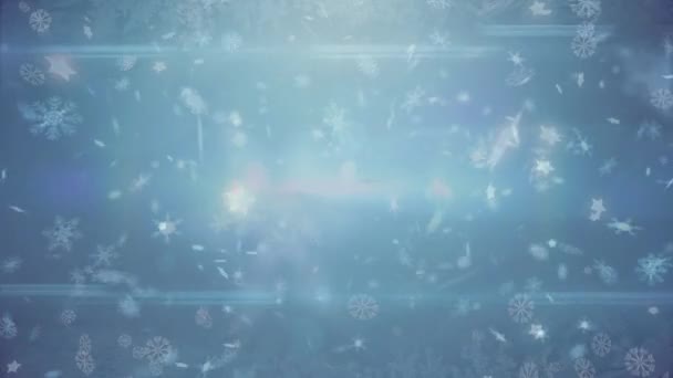 Animation Snowflakes Star Icons Floating Copy Space Blue Background Christmas — Wideo stockowe
