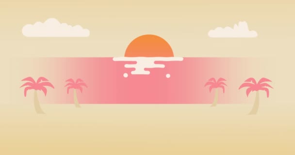 Animation Sun Water Palm Trees Clouds Beige Background Abstract Background — Stock Video