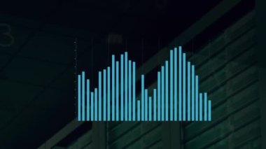 Animation of graph and data processing over server room. Global business, computing and digital interface concept digitally generated video.