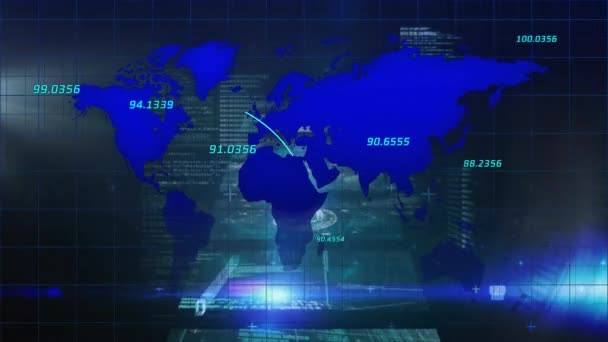 Animation Der Weltkarte Über Die Datenverarbeitung Auf Schwarzem Hintergrund Globale — Stockvideo