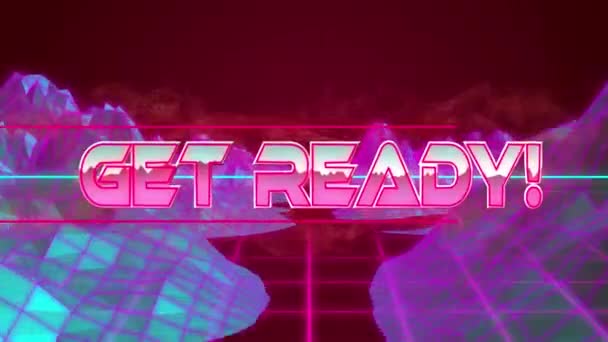 Animation Get Ready Pink Text Moving Amidst Graphical Mountain Grid — Stock videók