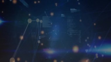 Siyah zemin üzerinde veri işleme üzerinde ışık noktalarının animasyonu. Küresel teknoloji, bilgisayar ve dijital arayüz kavramı dijital olarak oluşturulmuş video.