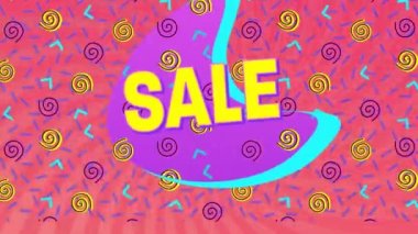 Animation of sale text over colorful abstract template with spiral shapes. Digital composite, advertisement, communication, illustration, holiday and seasonal, marketing, creativity, sign concept.