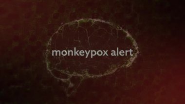 Animation of monkey pox over brain on red and black background. Monkey pox, health and pandemic concept digitally generated video.