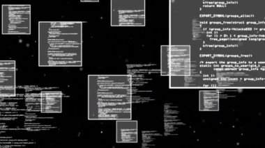 Karanlık arka planda veri işleme animasyonu. küresel bağlantılar, veri işleme ve dijital arayüz konsepti dijital olarak oluşturulmuş video.