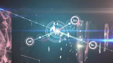 Animation of network of connections over data processing on screens. Global science, connections, data processing and digital interface concept digitally generated video.