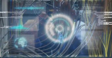 Animation of digital interface over server room. Global science, connections, data processing and digital interface concept digitally generated video.