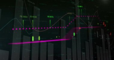 Karanlık arka planda veri işleme animasyonu. küresel bilim, bağlantılar, veri işleme ve dijital arayüz kavramı dijital olarak oluşturulmuş video.