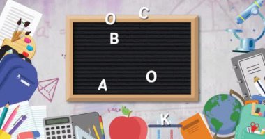 Animation of back to school text over school supplies. Learning and education concept digitally generated video.