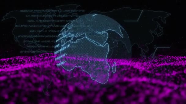 Animering Databehandling Över Hela Världen Globalt Affärs Och Digitalt Gränssnittskoncept — Stockvideo