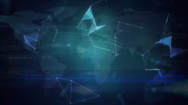 Animation of network of connections and data processing over black background. global connections, computing and digital interface concept digitally generated video.