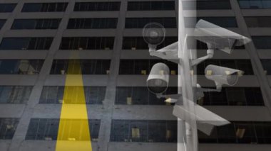 Animation of cameras over data cityscape. Global connections, data processing and digital interface concept digitally generated video.