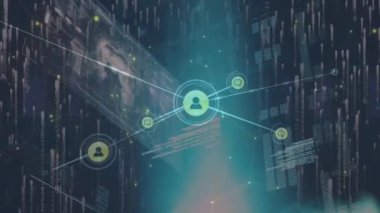 Veri işleme üzerinden bağlantı ağının animasyonu. küresel nişanlılar, bağlantılar, veri işleme ve dijital arayüz kavramı dijital olarak oluşturulmuş video.