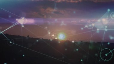 Animation of network of connections over landscape. global connections, data processing and digital interface concept digitally generated video.