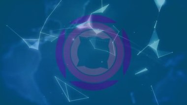 Animation ofnetwork of connections with globe over scope scanning on blue background. Global technology, computing and digital interface concept digitally generated video.