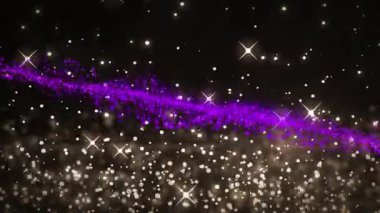 Animation of falling glowing lights over dark background. Color, movement, energy concept digitally generated video.