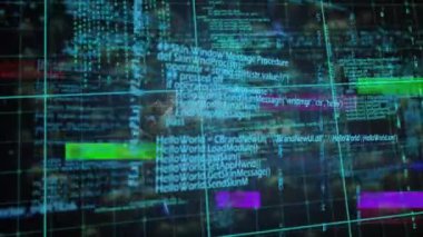 Animation of interference over virus cells and data processing. Global technology, computing and digital interface concept digitally generated video.