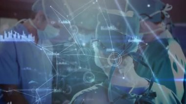 Animation of connections over diverse surgeons during operation. Health, medicine and connections concept digitally generated video.