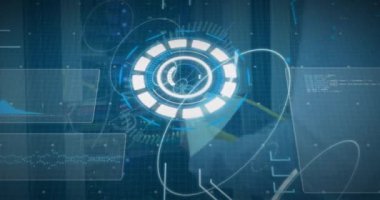 Animation of digital interface over caucasian server room worker. Global business, finances, data processing and digital interface concept digitally generated video.