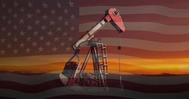 Animation Pump Jack American Flag Oil Business Energy Transport Finance — 图库视频影像