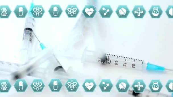 Multiple Medical Icons Seamless Pattern Multiple Syringes Falling White Background — Stockvideo