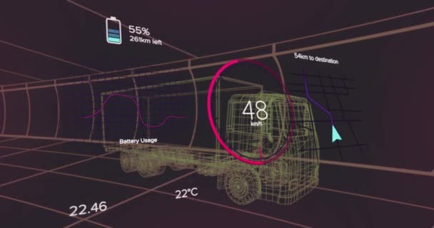 Animation Truck Battery Icon Speedometer Graphic Screen Digital Composite Technology — Stockvideo