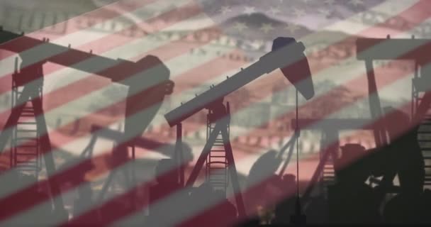 Animation Pump Jacks American Flag Oil Business Energy Transport Finance — 图库视频影像