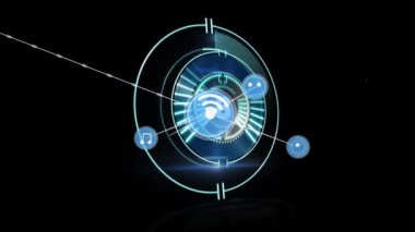 Animation of network of connections with icons over countdown. Global business and digital interface concept digitally generated video.