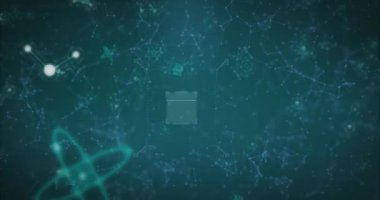 Animation of scanner processing blue qr code over communication networks on dark background. Global communication, business, data and digital interface concept digitally generated video.