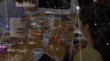 Network of connections against african network of connections over female network of connections. Business network connections technology and digital interface digitally generated video.