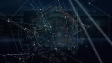 Animation of data processing, globe and network of connections. global connections, network and data processing concept digitally generated video.