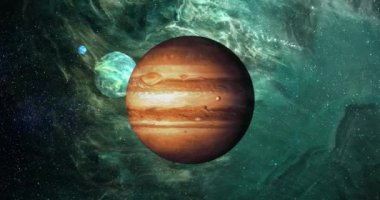 Animation of planets in green smoky space. Planets, cosmos and universe concept digitally generated video.