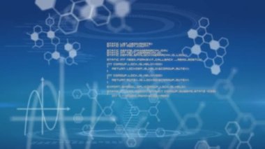 Animation of scientific and biological data on blue digital screens. Science, human biology, data processing and technology concept digitally generated video.