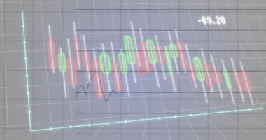 Animation of graphs and numbers over grey background. Global finance, economy and technology concept digitally generated video.