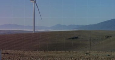 Animation of data processing over windmill. Global connections, data processing and digital interface concept digitally generated video.