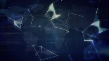 Animation of data processing, globe and network of connections. global connections, network and data processing concept digitally generated video.