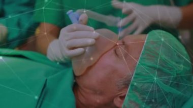 Animation of connections over diverse patient and surgeon during operation. Health, medicine, connections and technology concept digitally generated video.