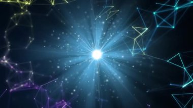 Animation of light trails and shapes on black background. Abstract background and digital interface concept digitally generated video.