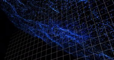 Animation of math formulas and blue glitter on black background. Science, education and math concept digitally generated video.