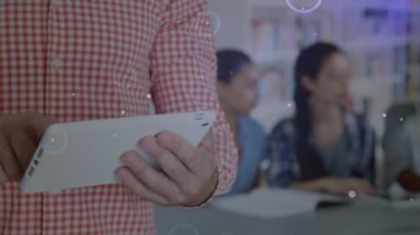 Animation of network of connections over students in classroom. education and learning concept digitally generated video.