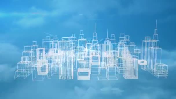 Animation Network Connections Cityscape Spinning Blue Background Global Connections Development — Wideo stockowe