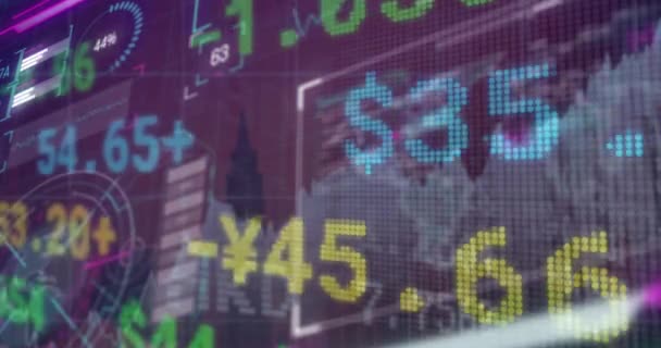Animation Digital Screen Financial Data Graphs Global Finance Economy Technology — Stockvideo