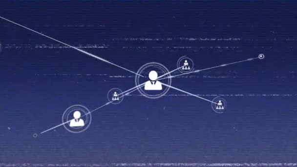 Анімація Мережі Язків Піктограмами Над Втручанням Синьому Фоні Глобальна Технологія — стокове відео