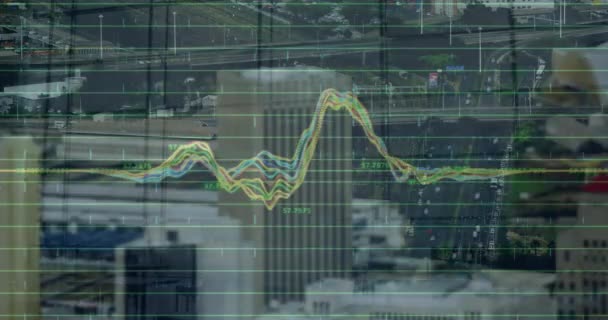 Animation Financial Data Graphs City Buildings Global Finance Economy Technology — Stockvideo