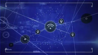 Animation of data processing and network of connections with icons. global networking, connections and digital interface concept digitally generated video.
